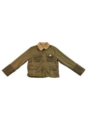 Carhartt Women’s Olive Green Sherpa-Lined Jacket Button Front Dual Pockets Sz XL